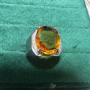 Elegant Men Silver s925 Ring with Natural Citrine Gemstone